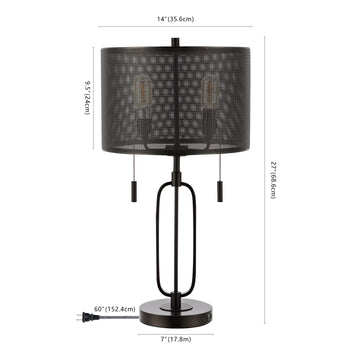 Hank 27" Industrial Farmhouse Iron LED Table Lamp with USB Charging Port - JONATHAN Y